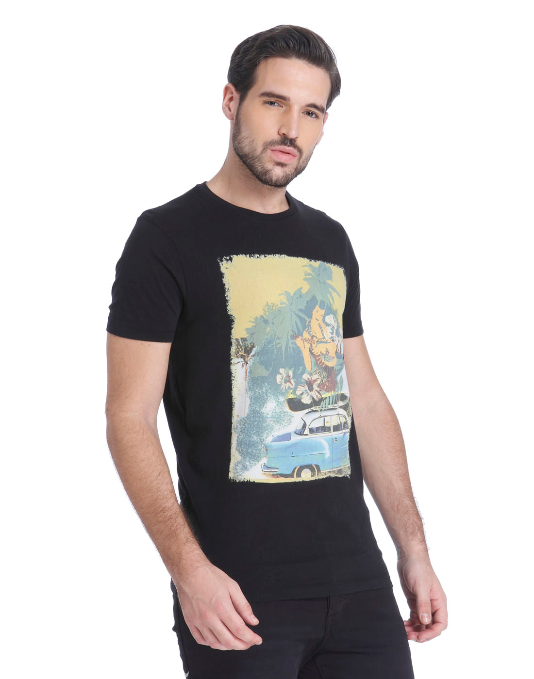 Black Graphic Print Crew Neck T-shirt