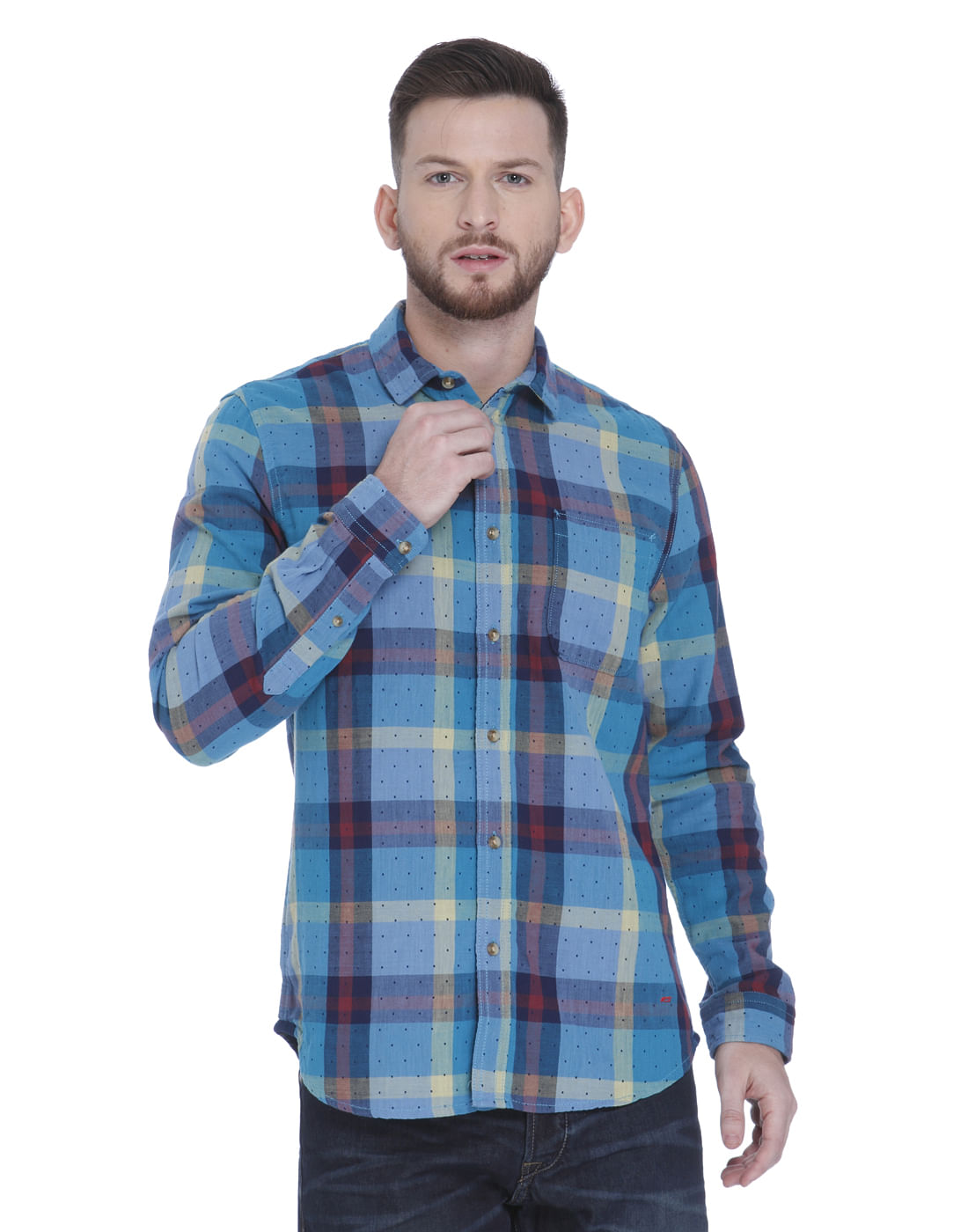 Teal Check Full Sleeves Shirt - S