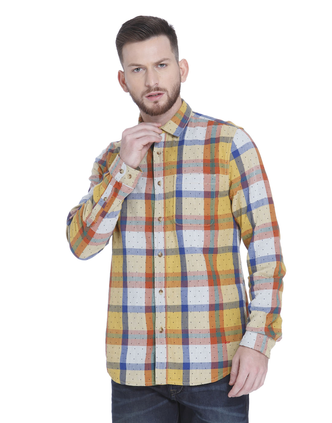 Yellow Check Full Sleeves Shirt