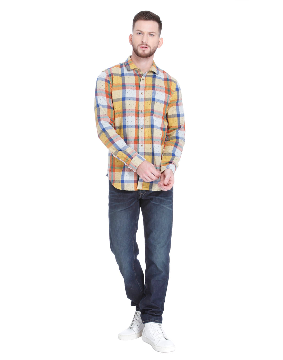 Yellow Check Full Sleeves Shirt