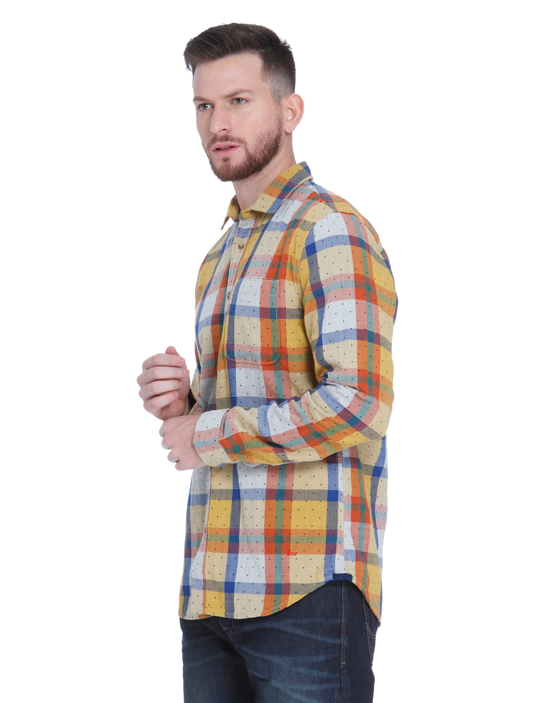 Yellow Check Full Sleeves Shirt