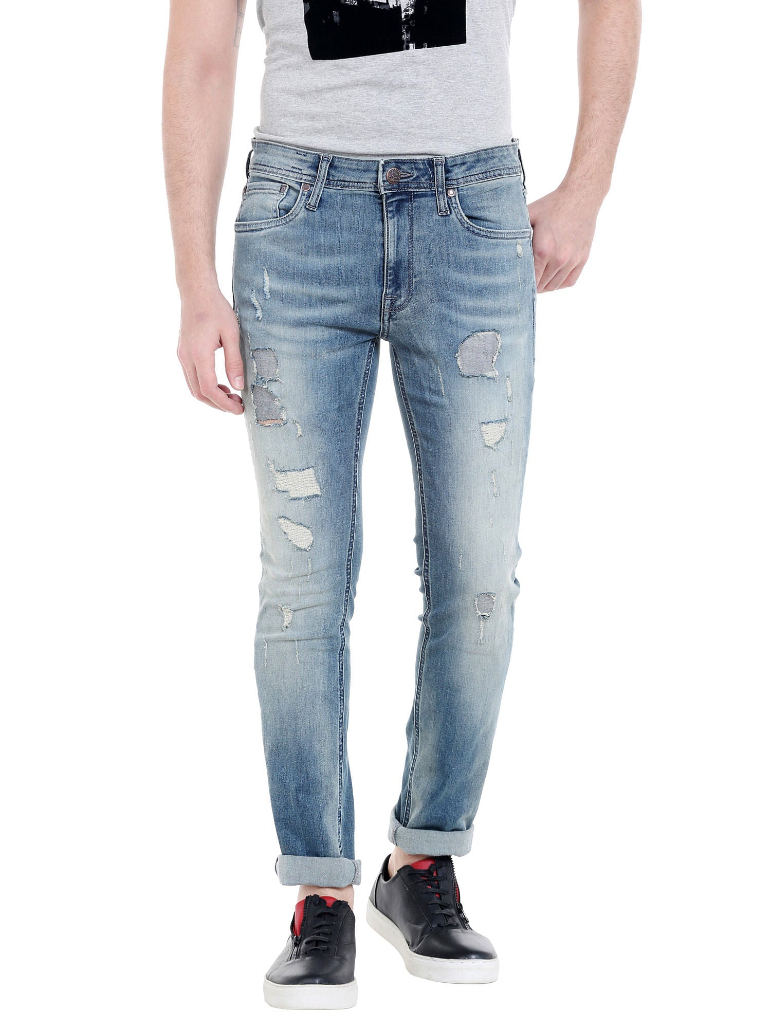 Blue Low Rise Ben Distressed Skinny Fit Jeans