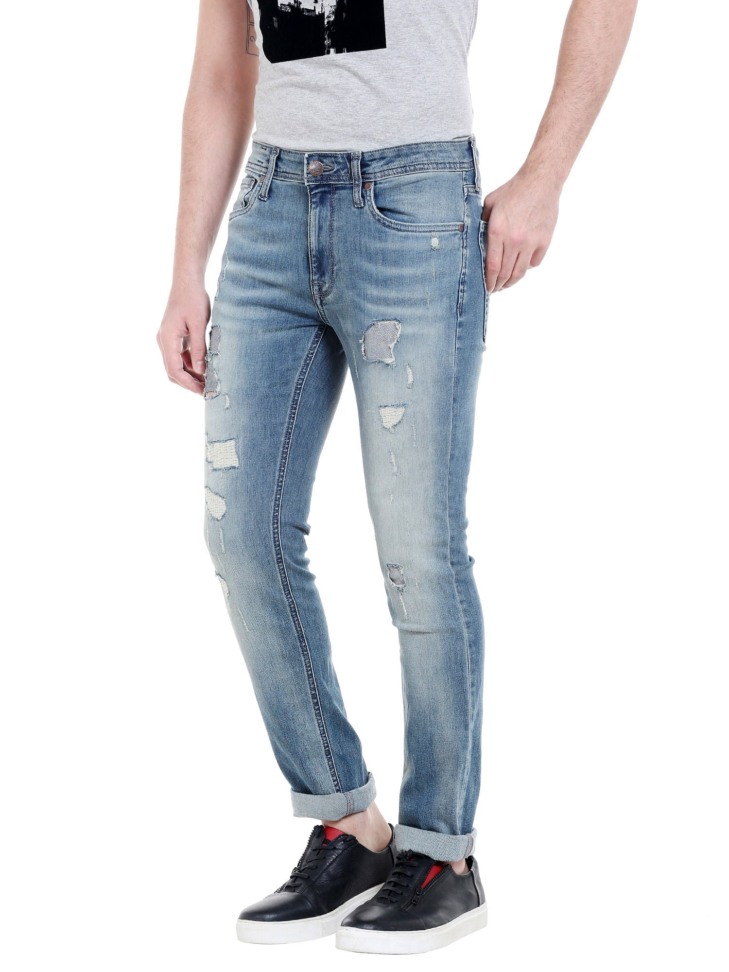 Blue Low Rise Ben Distressed Skinny Fit Jeans