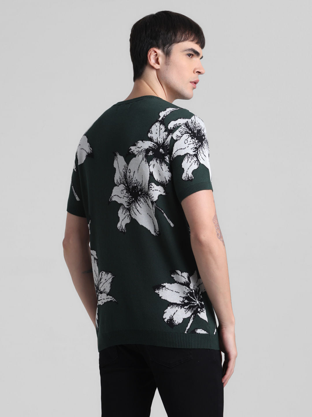 Green Floral Print Knitted T-shirt