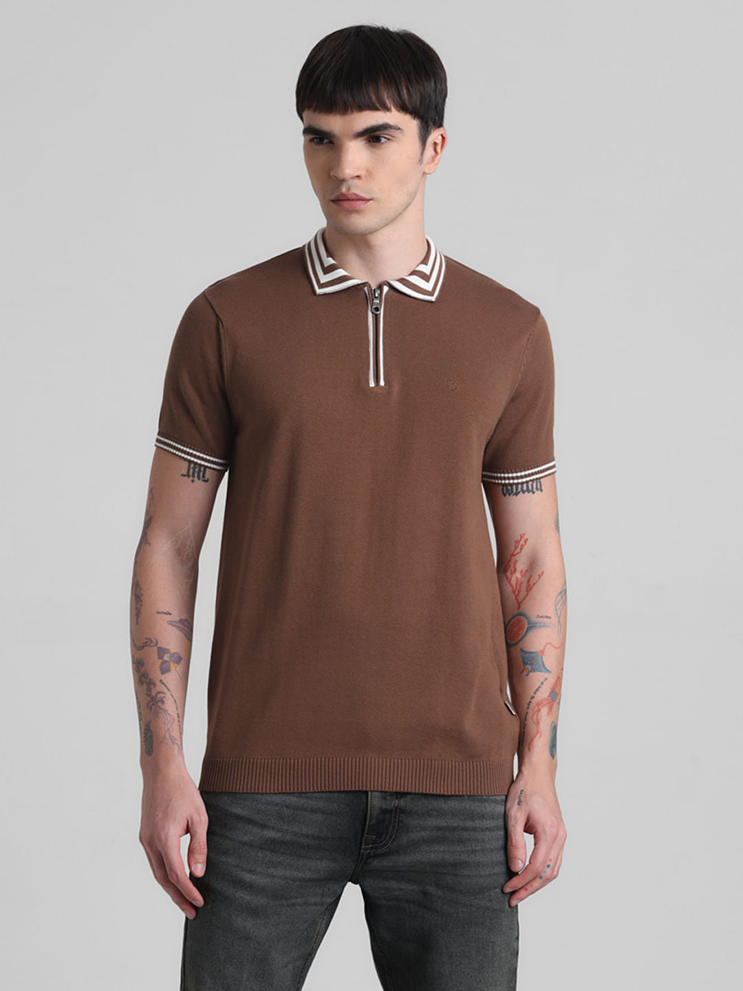 Brown Knitted Polo T-shirt