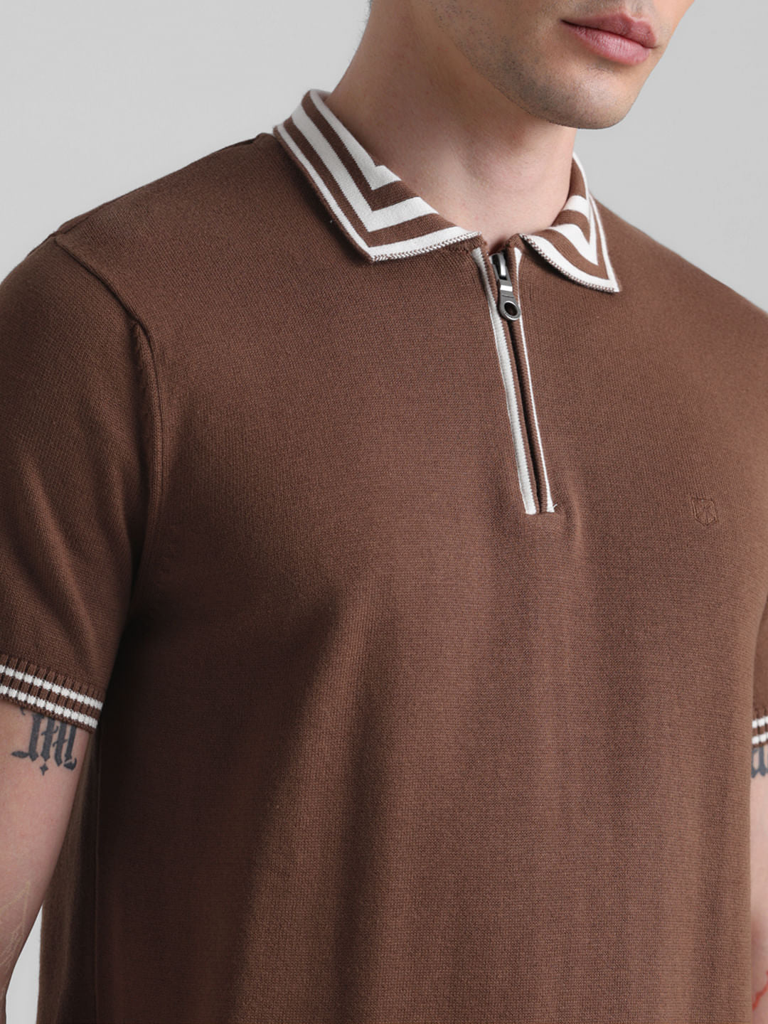 Brown Knitted Polo T-shirt