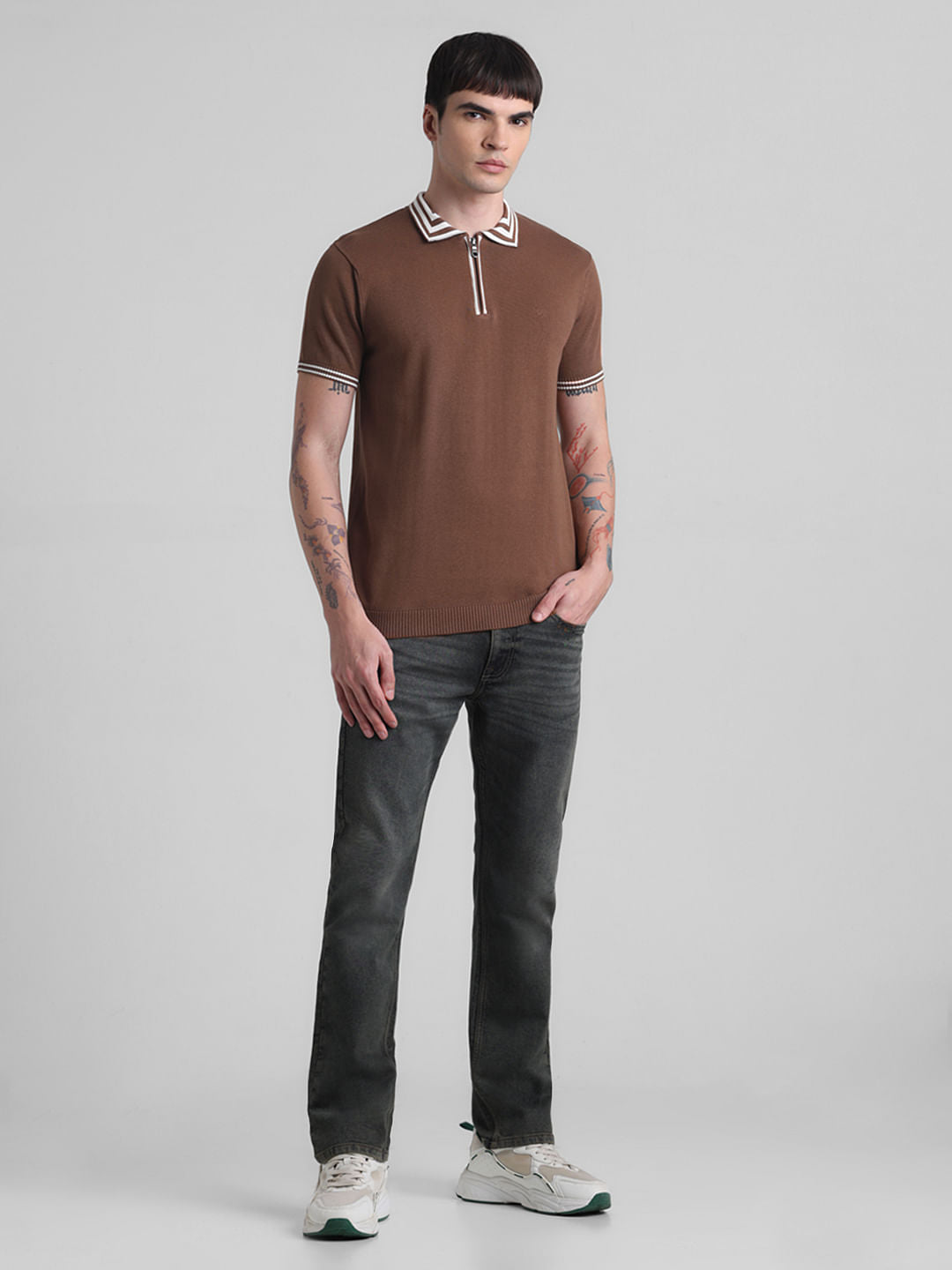 Brown Knitted Polo T-shirt