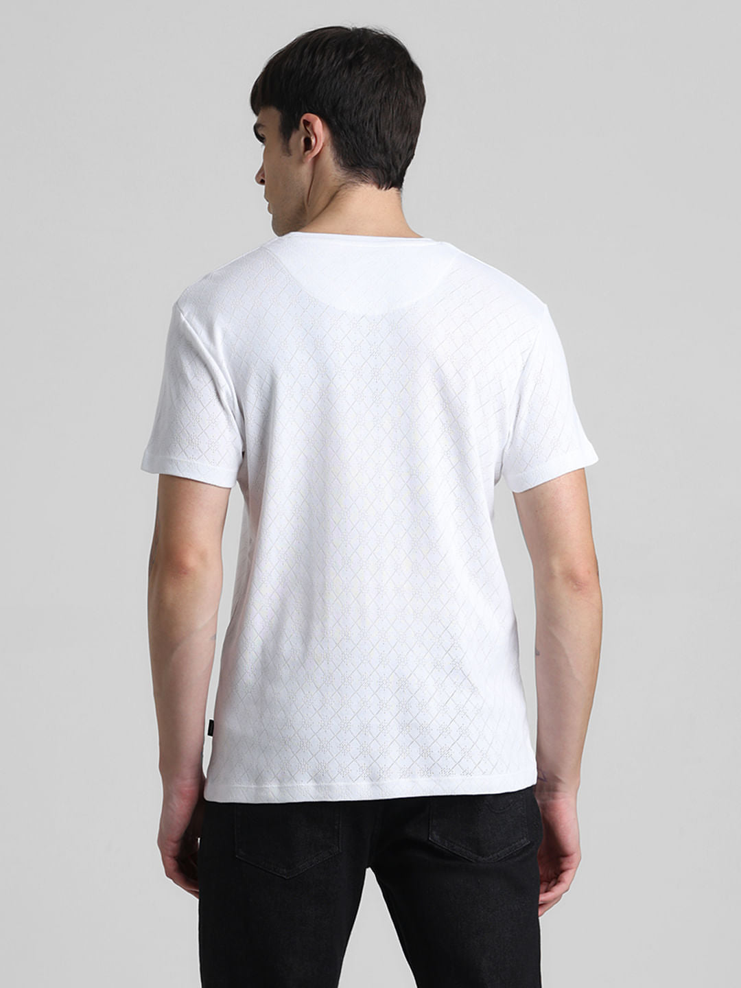 White Knitted Crew Neck T-shirt