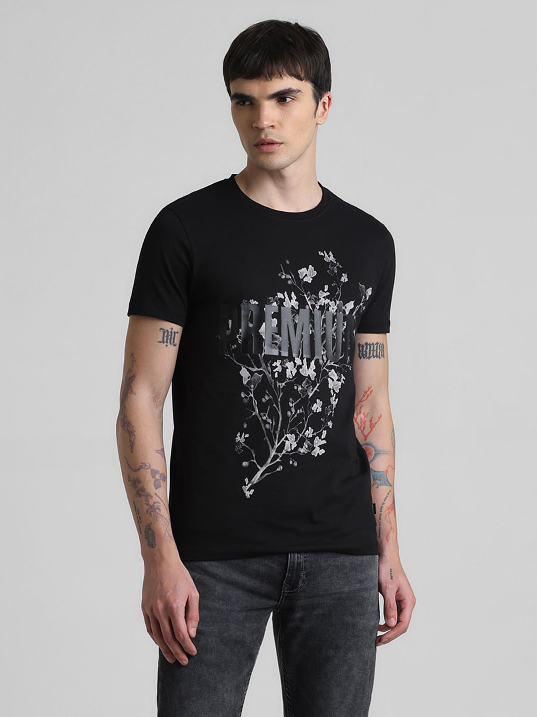 Black Typographic Print Crew Neck T-shirt