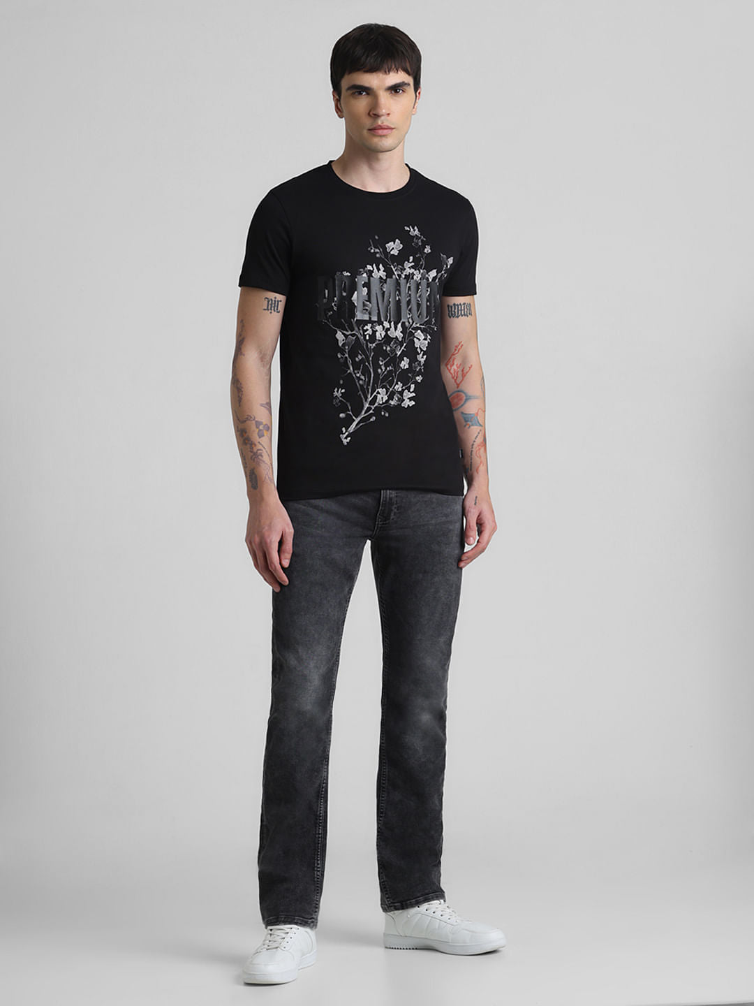 Black Typographic Print Crew Neck T-shirt