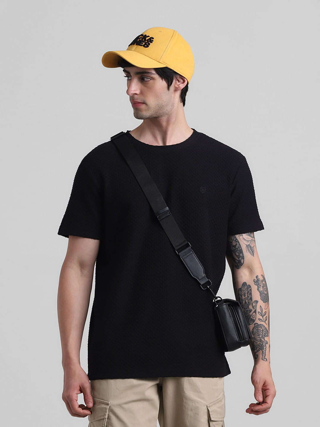 Black Jacquard Crew Neck T-shirt - S