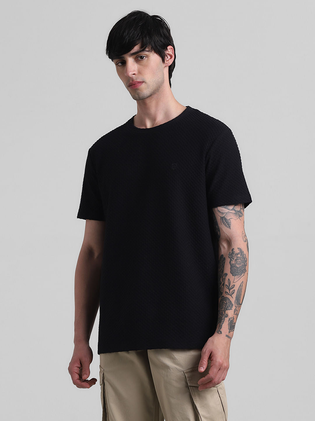 Black Jacquard Crew Neck T-shirt