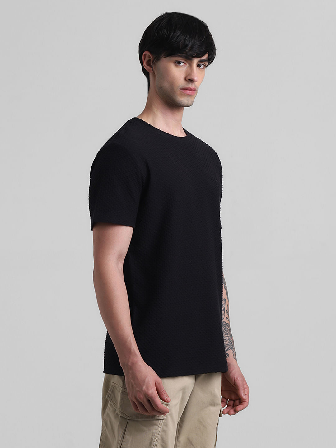 Black Jacquard Crew Neck T-shirt