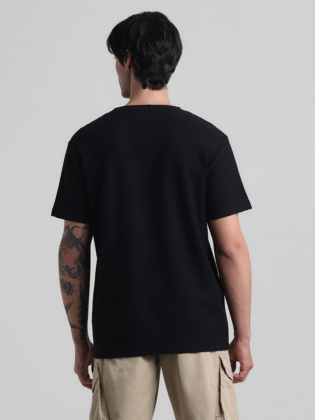 Black Jacquard Crew Neck T-shirt