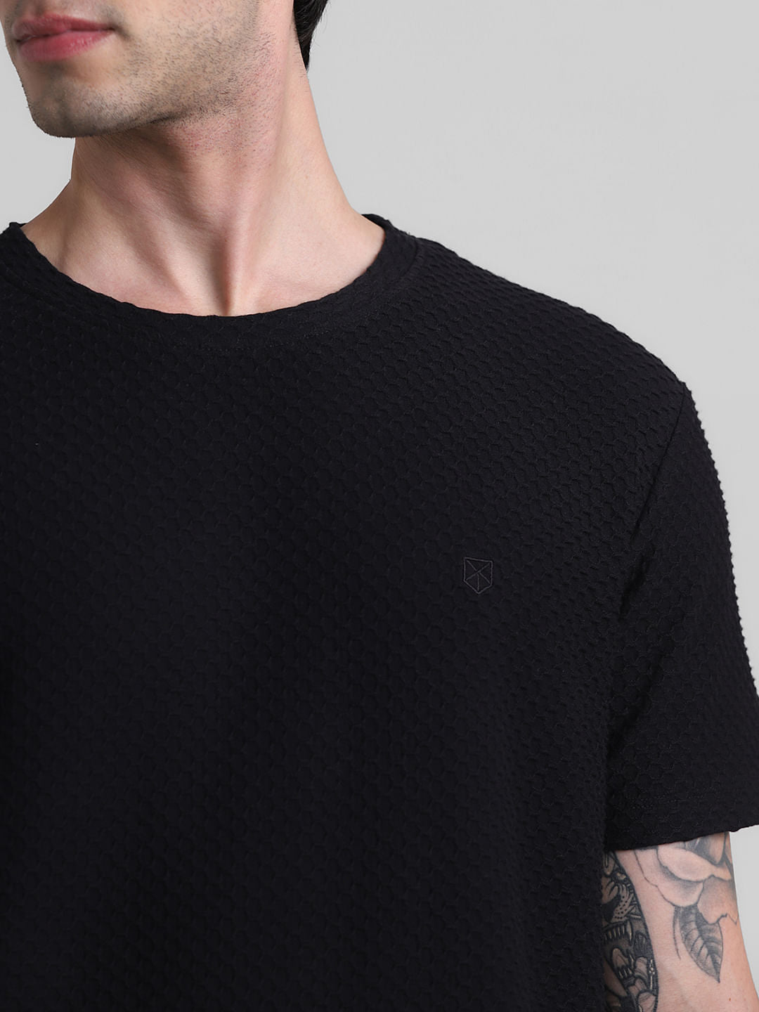 Black Jacquard Crew Neck T-shirt