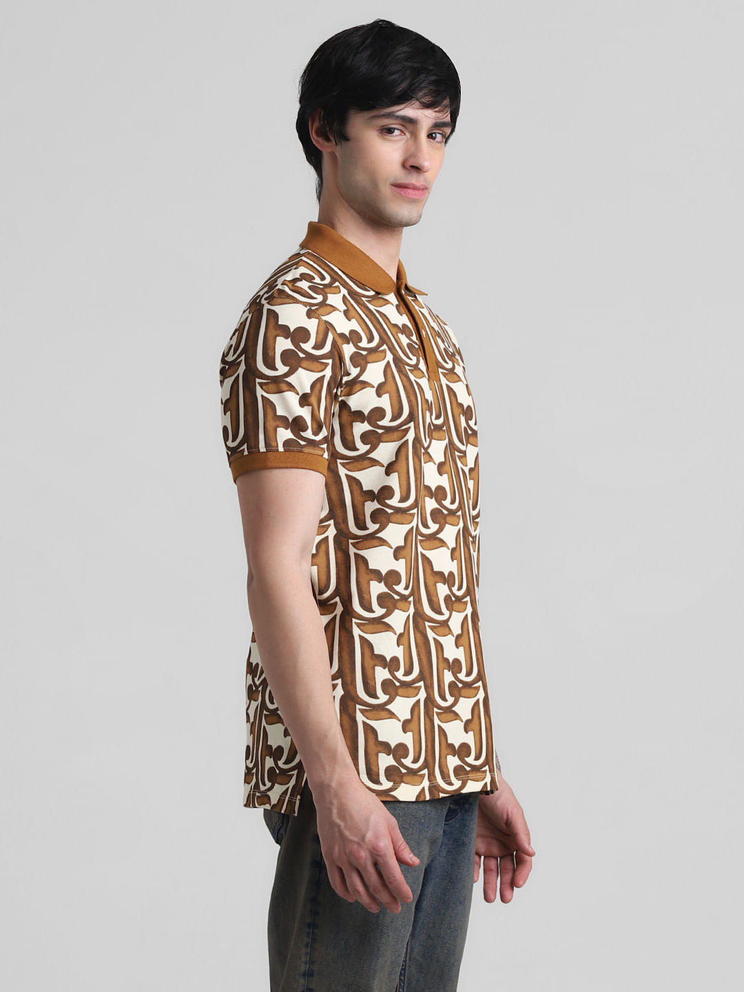 Brown Baroque Print Polo T-shirt