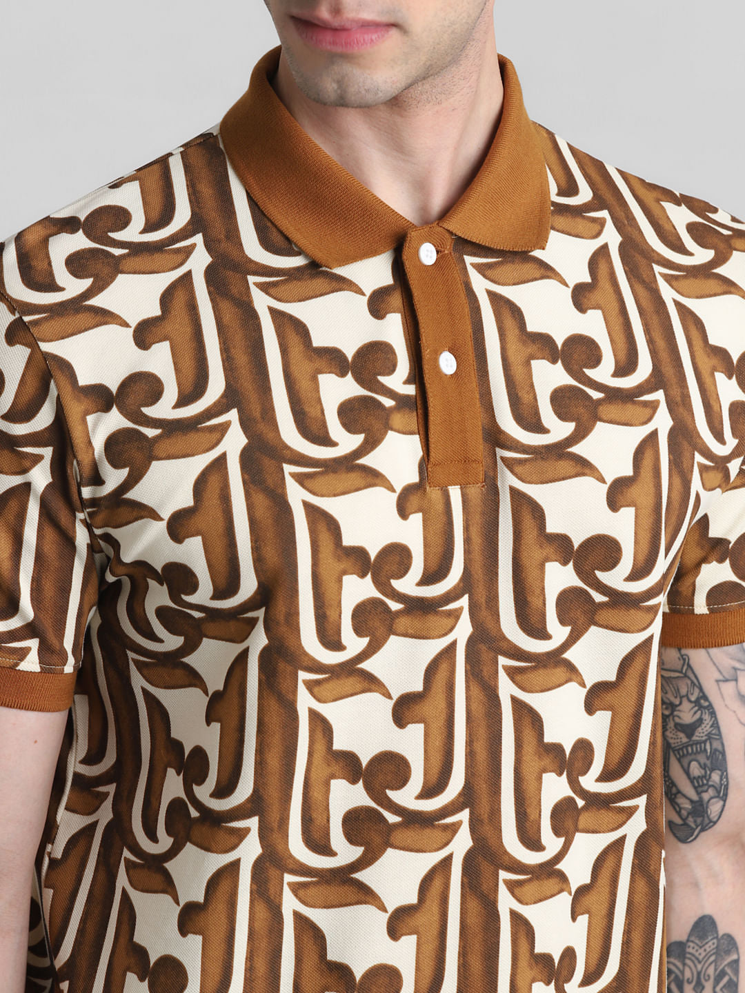 Brown Baroque Print Polo T-shirt
