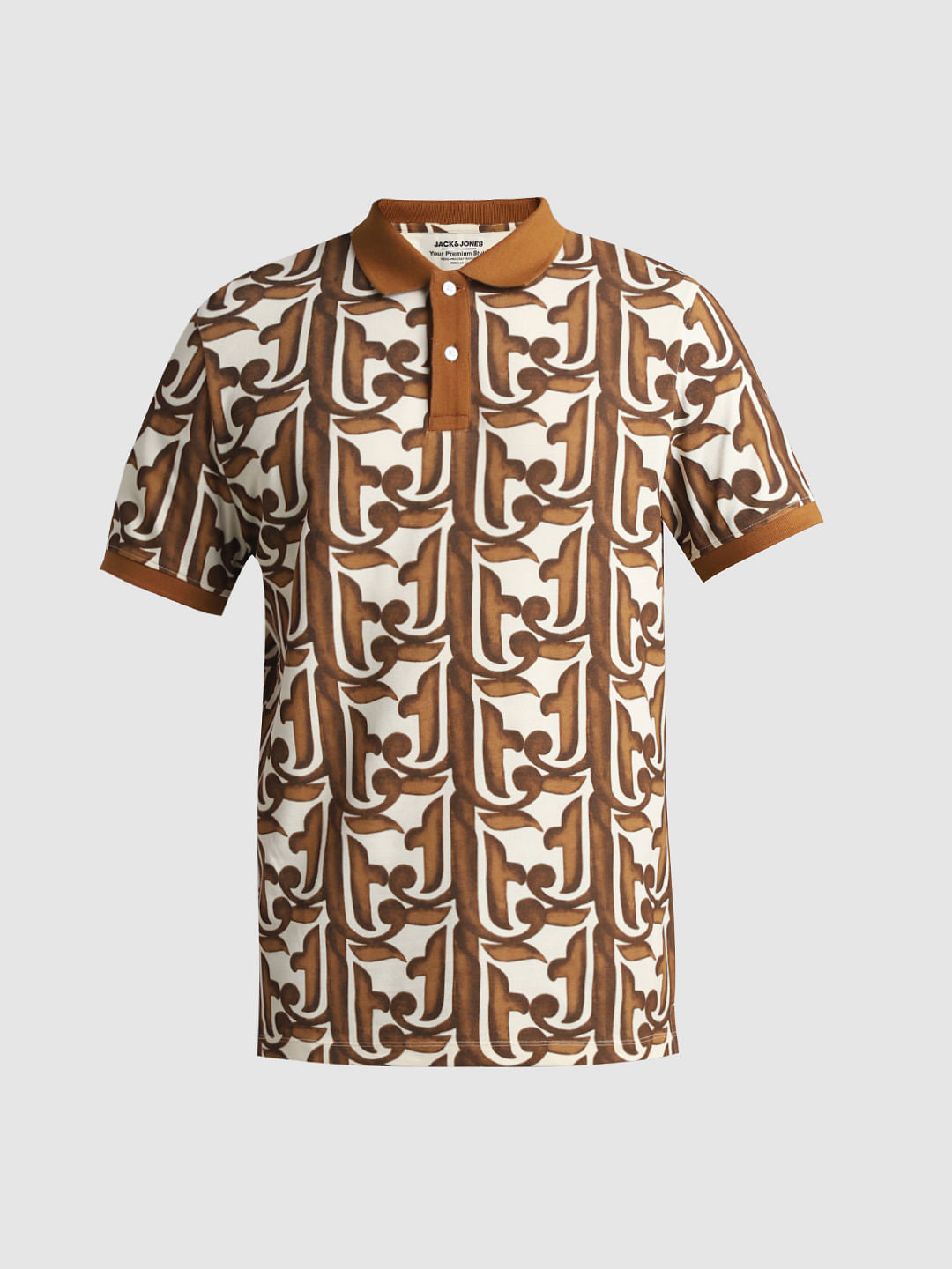 Brown Baroque Print Polo T-shirt