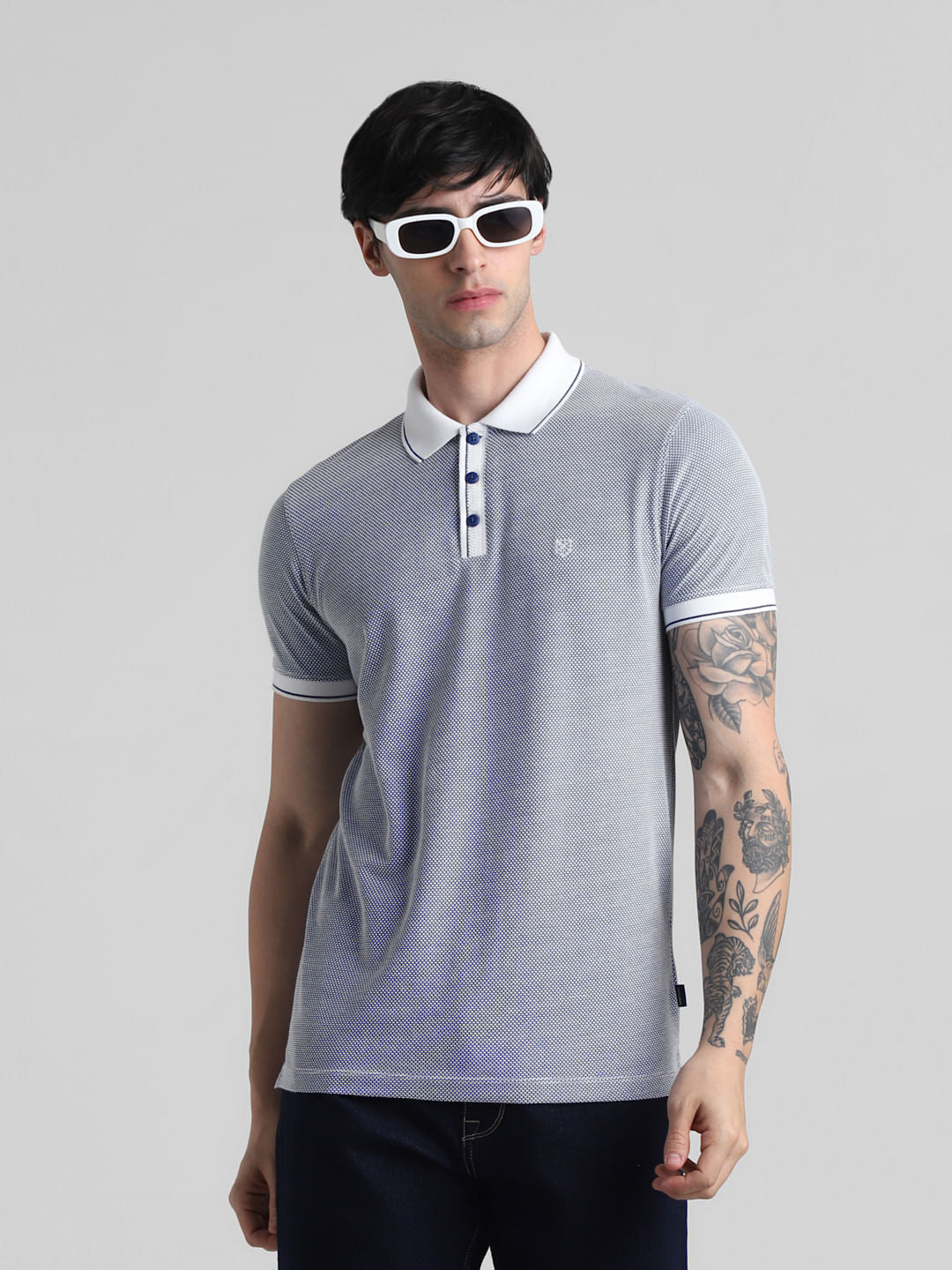 Blue Jacquard Polo T-shirt