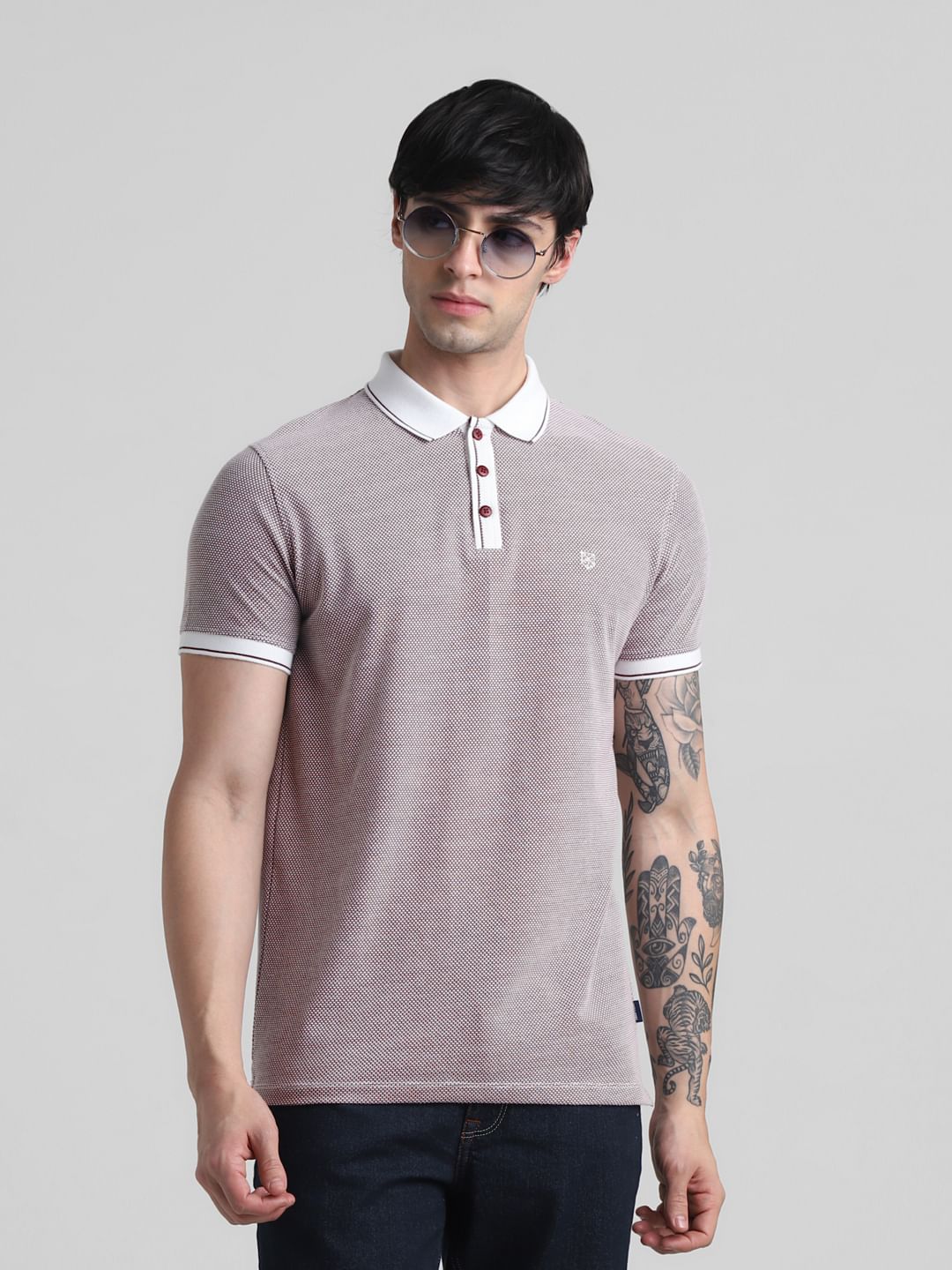Maroon Jacquard Polo T-shirt - S