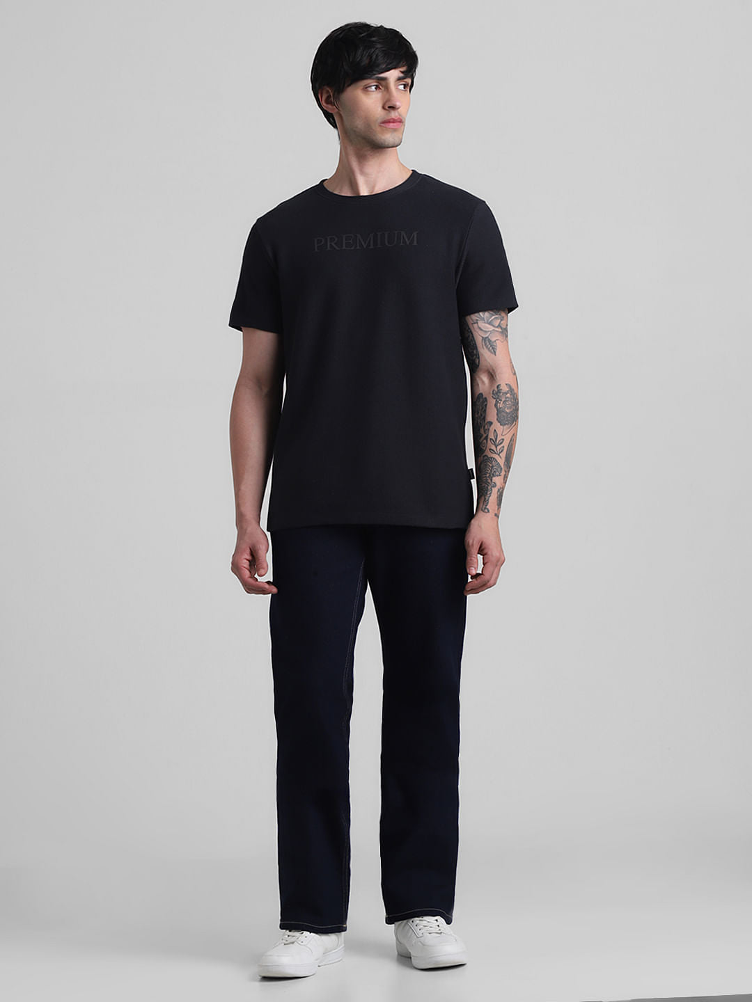 Navy Blue Text Print Crew Neck T-shirt