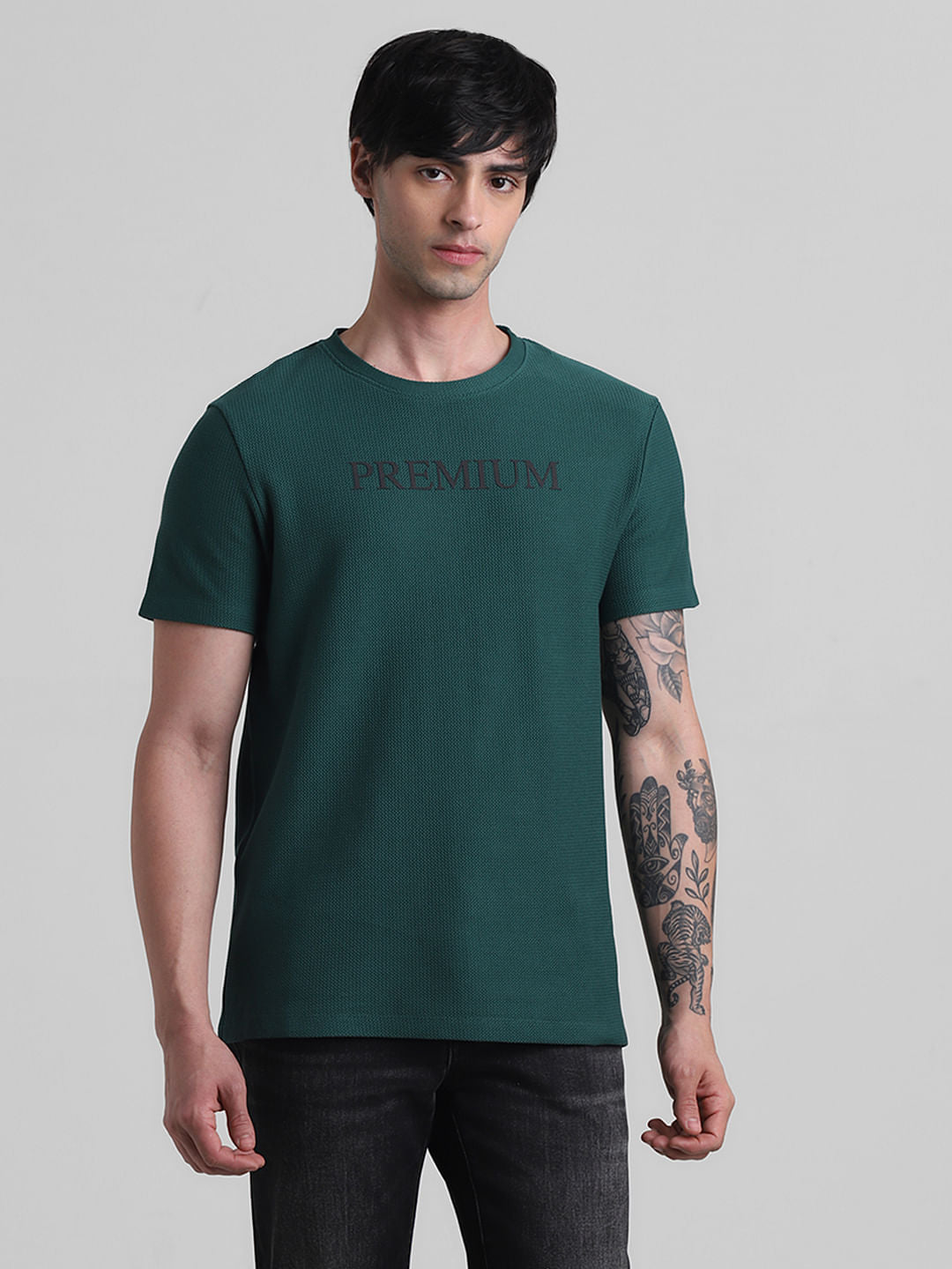 Green Text Print Crew Neck T-shirt