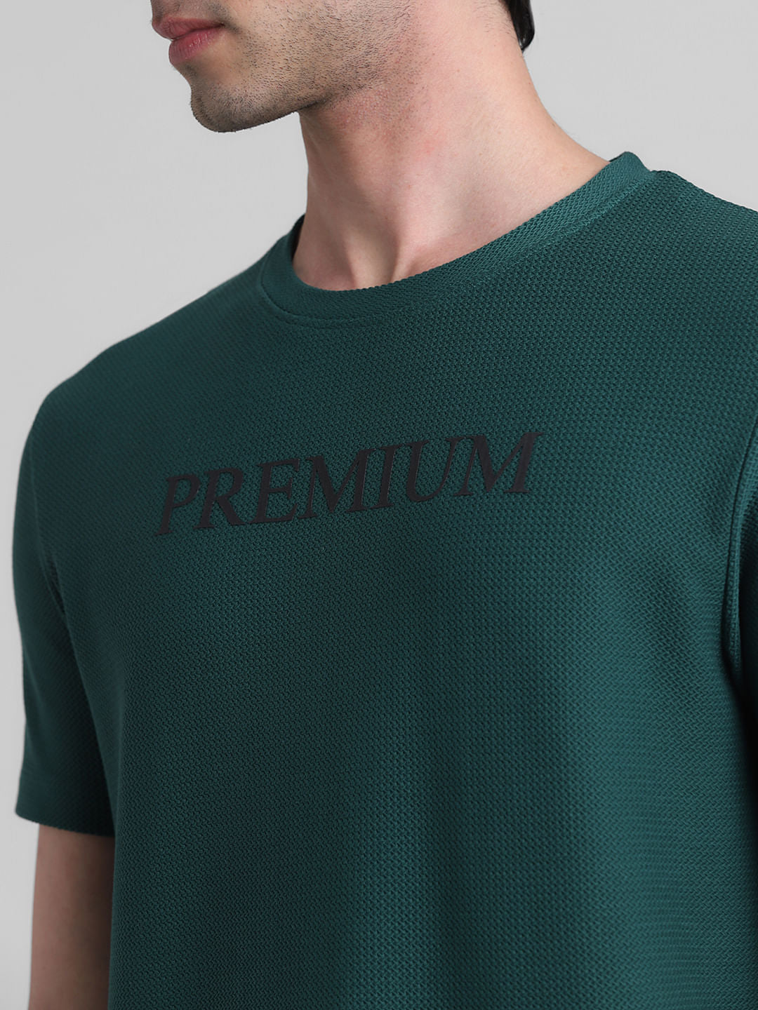 Green Text Print Crew Neck T-shirt