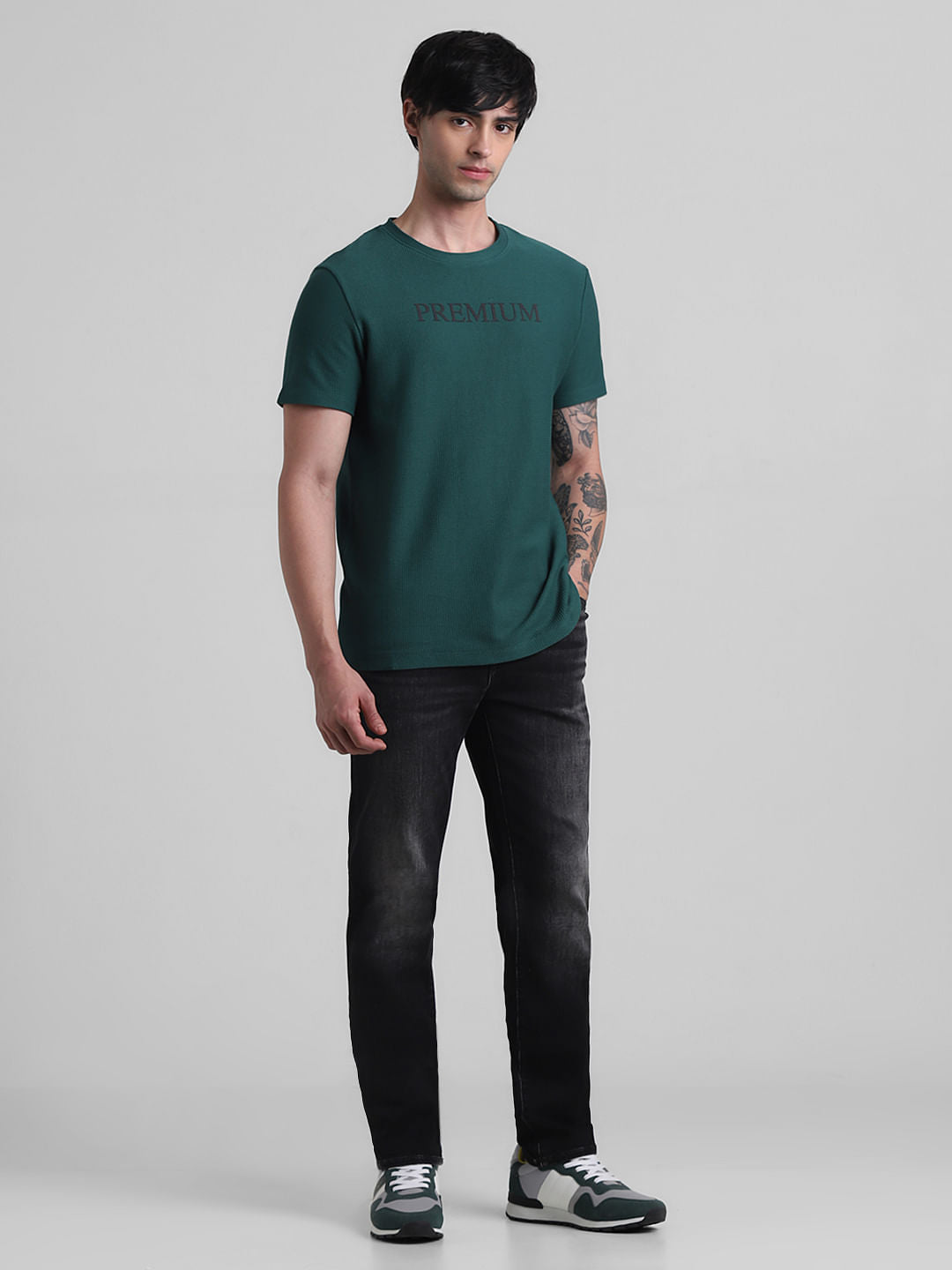 Green Text Print Crew Neck T-shirt