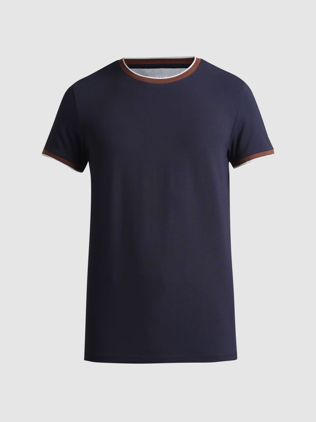 Blue Contrast Tipping Crew Neck T-shirt
