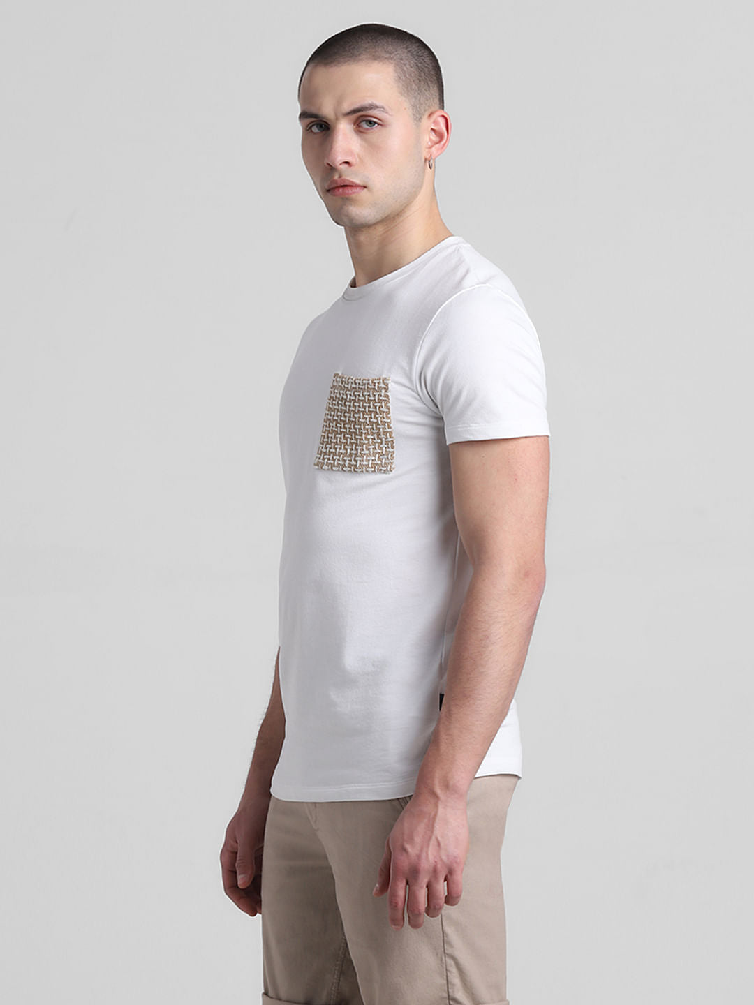 White Patch Pocket Crew Neck T-shirt