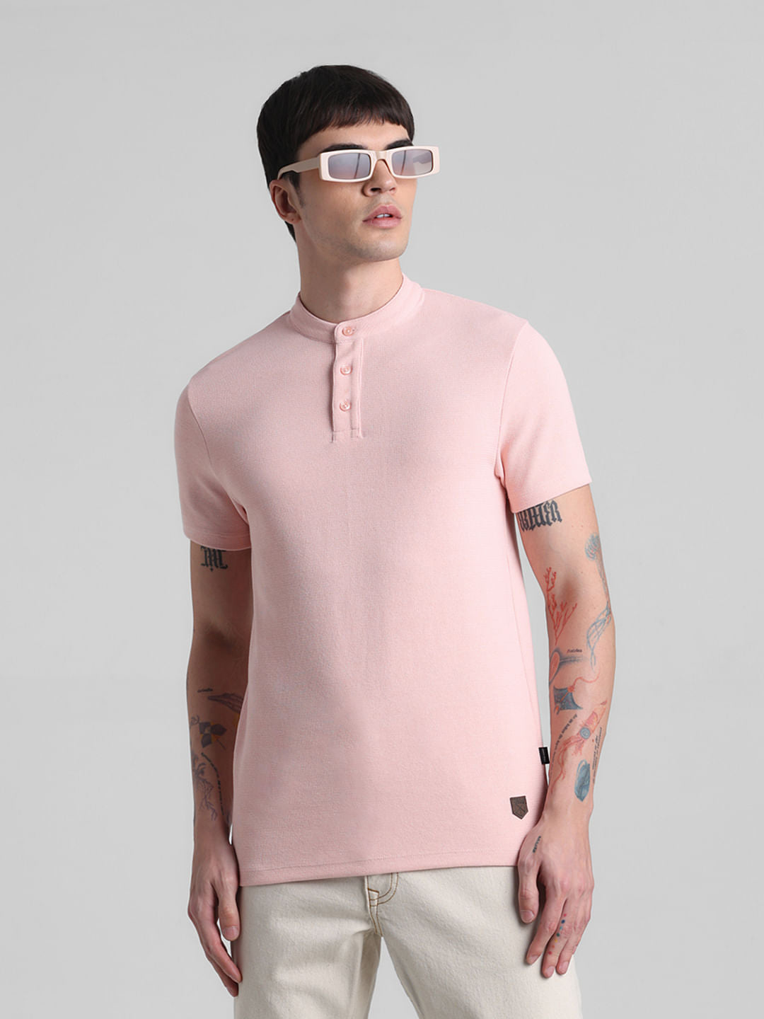 Pink Henley Knitted T-shirt - S