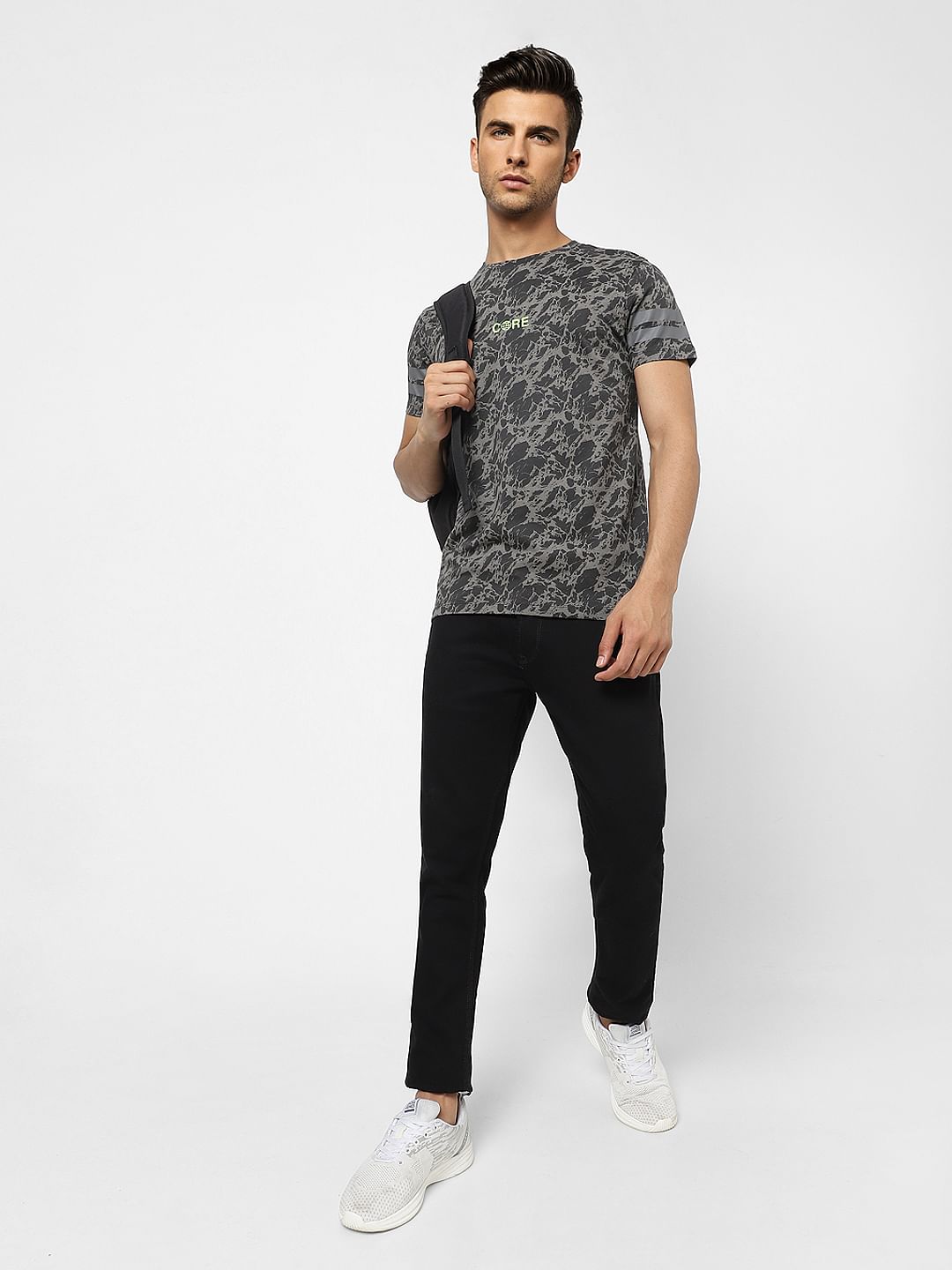 Dark Grey Printed Crew Neck T-shirt - S