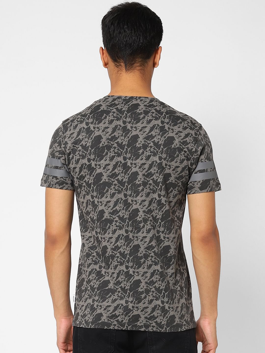 Dark Grey Printed Crew Neck T-shirt