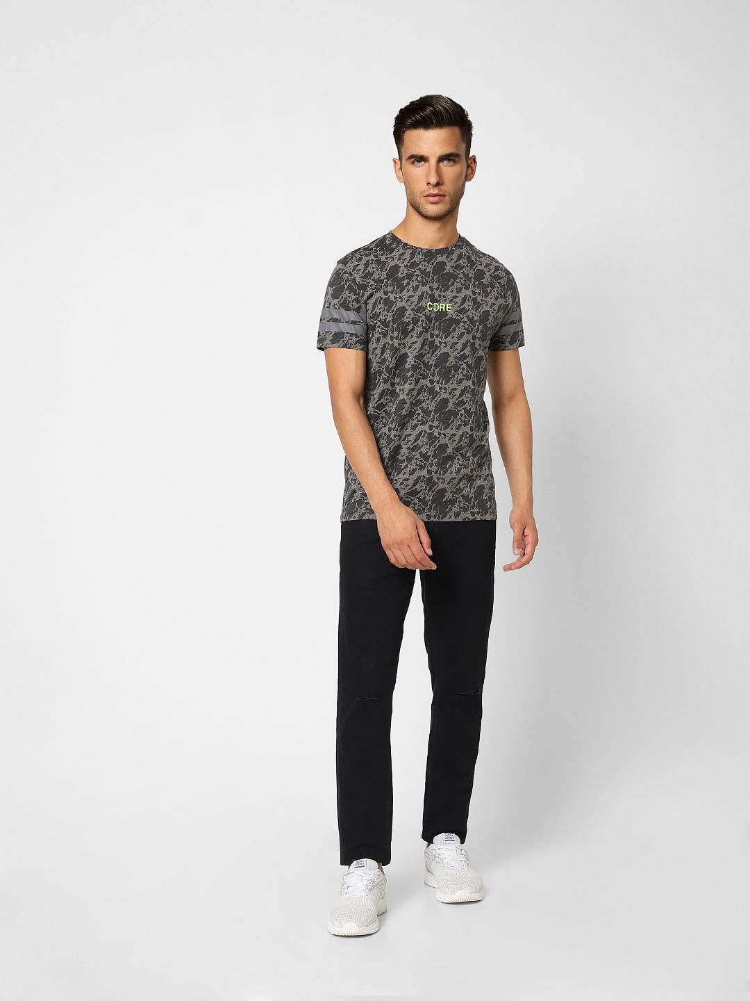 Dark Grey Printed Crew Neck T-shirt