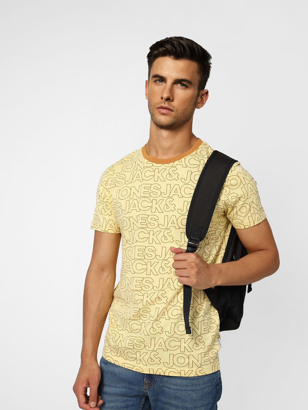 Yellow Logo Print Crew Neck T-shirt - S