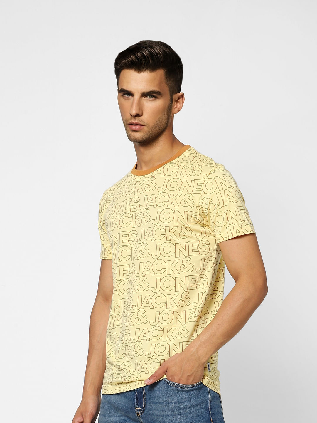 Yellow Logo Print Crew Neck T-shirt