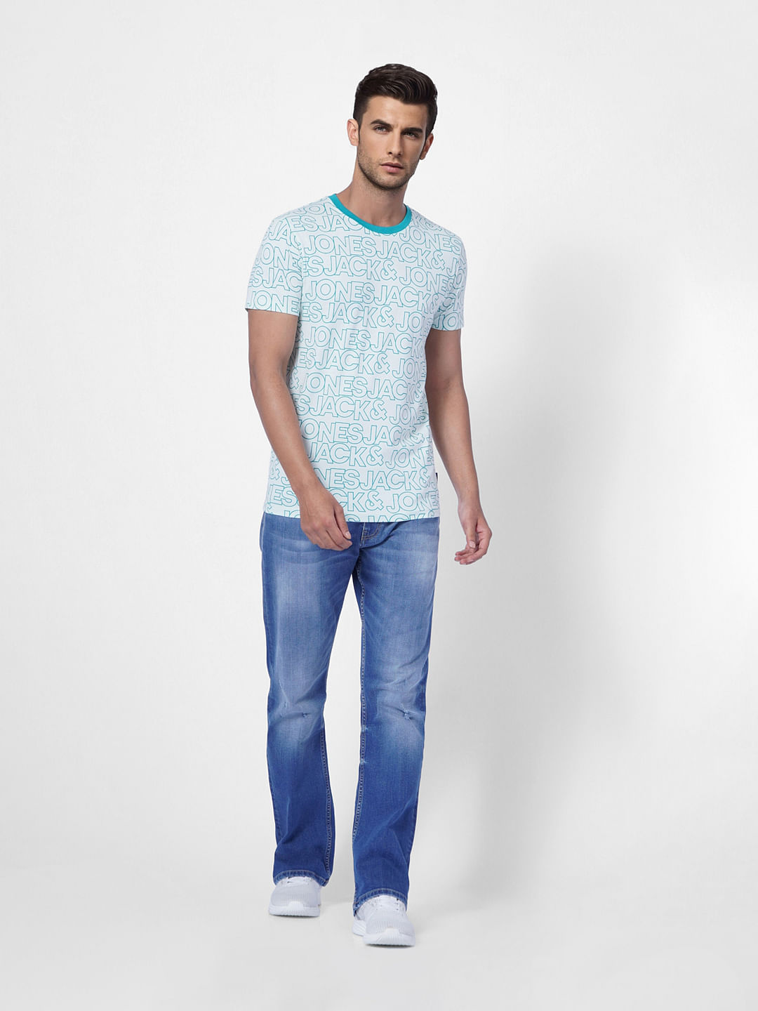 Blue Logo Print Crew Neck T-shirt