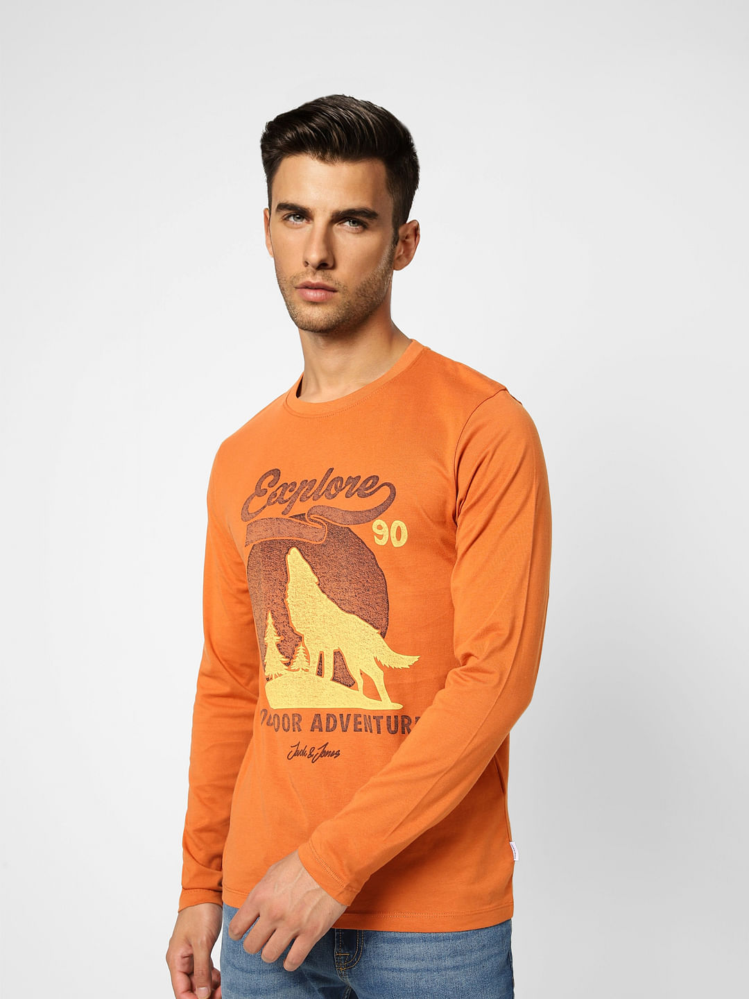 Orange Printed Crew Neck T-shirt