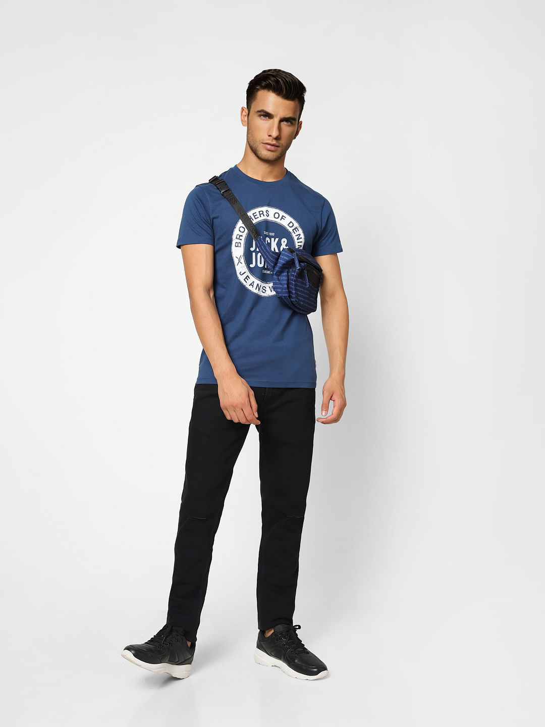 Blue Logo Print Crew Neck T-shirt - S