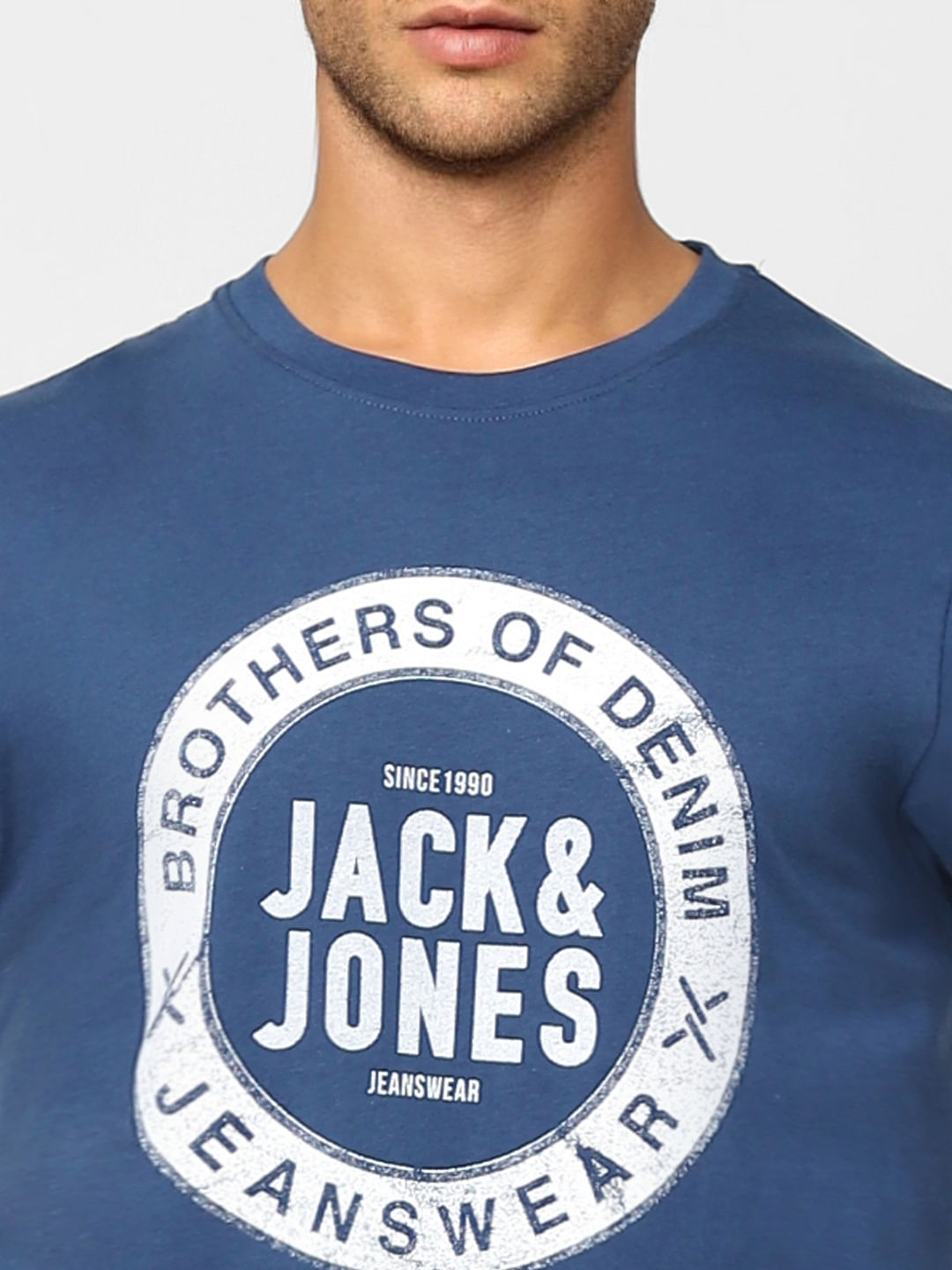 Blue Logo Print Crew Neck T-shirt