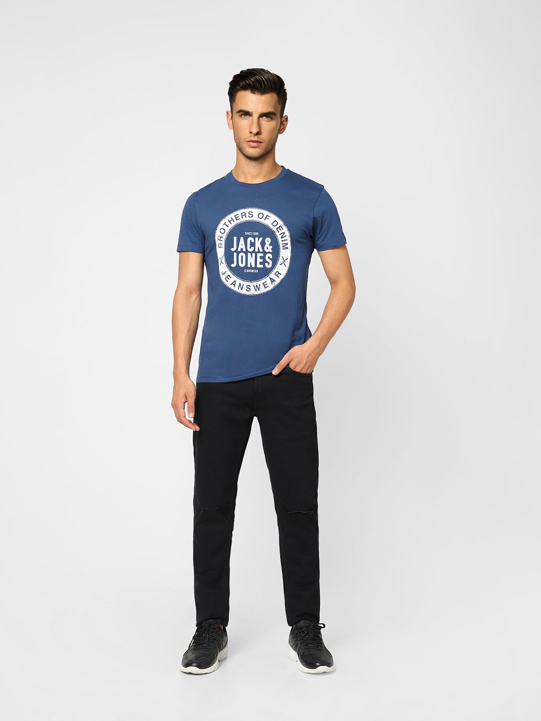 Blue Logo Print Crew Neck T-shirt