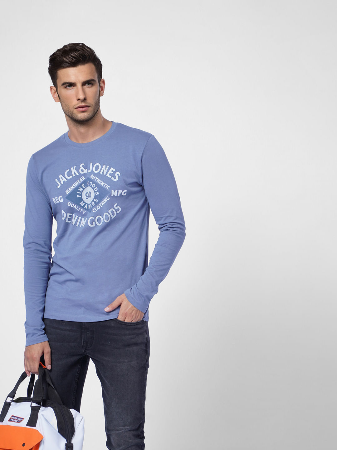 Blue Logo Print Crew Neck T-shirt - S