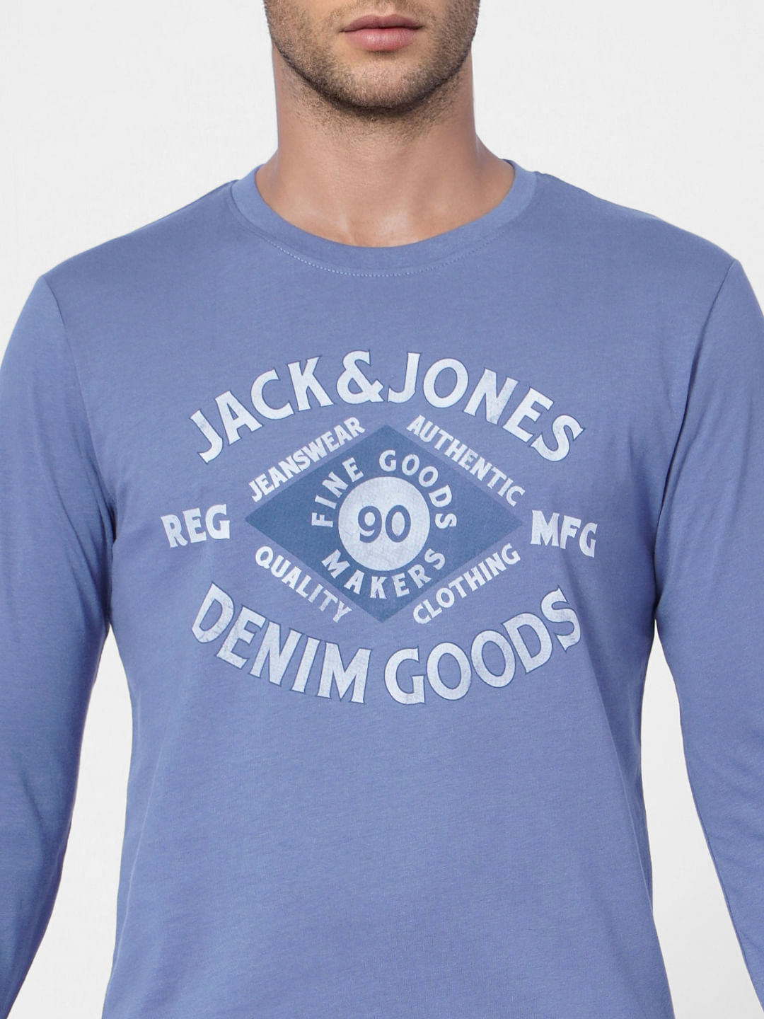 Blue Logo Print Crew Neck T-shirt