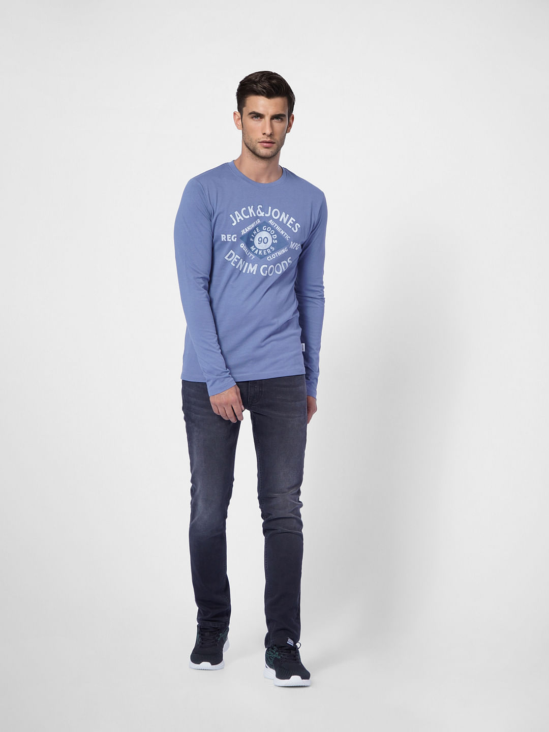 Blue Logo Print Crew Neck T-shirt