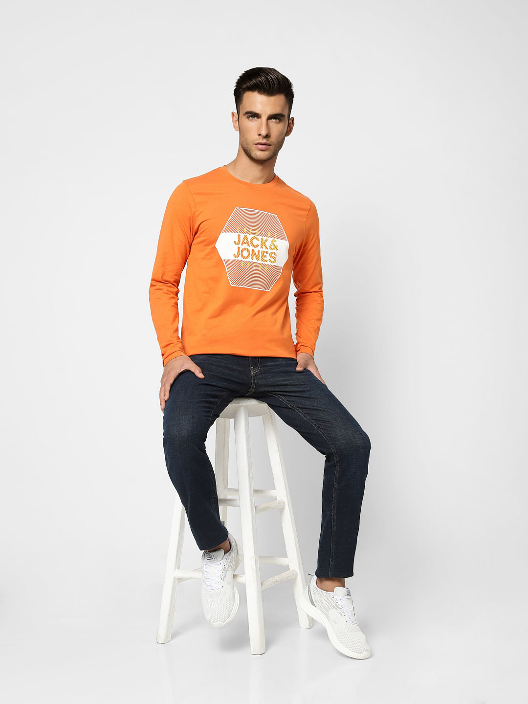 Orange Logo Print Crew Neck T-shirt - S