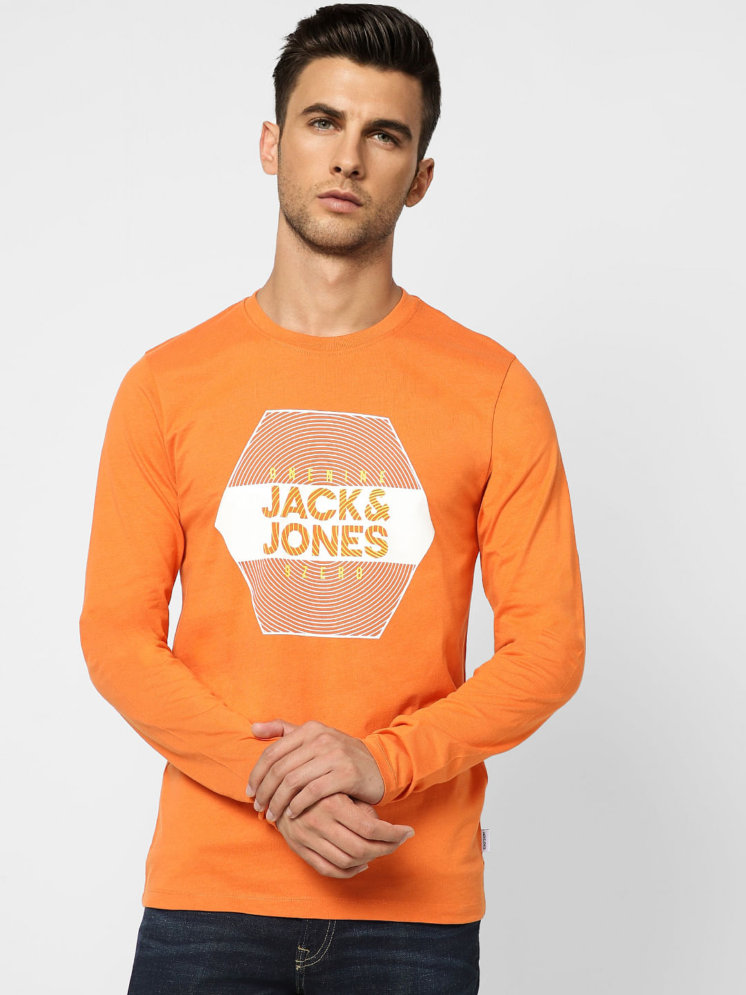 Orange Logo Print Crew Neck T-shirt