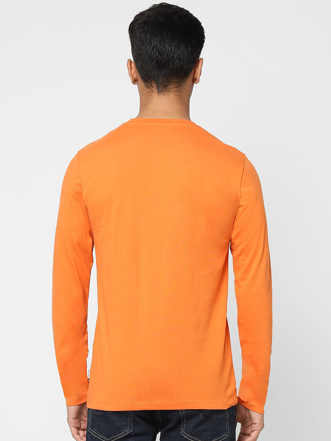 Orange Logo Print Crew Neck T-shirt