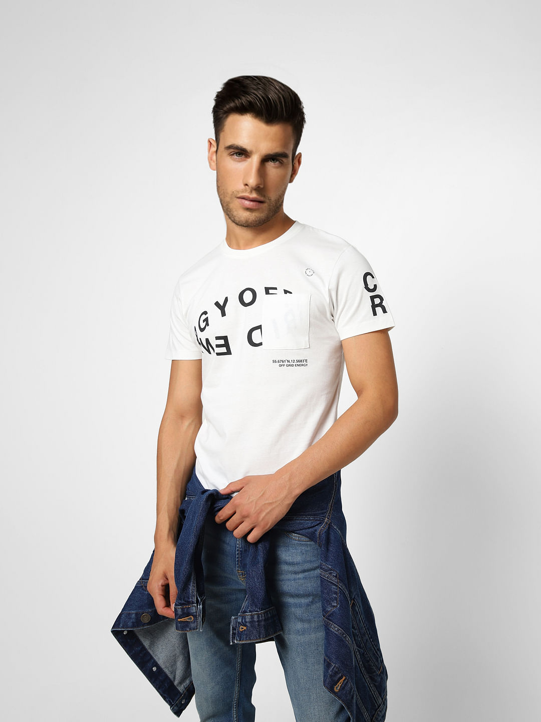 White Typographic Print Crew Neck T-shirt - S