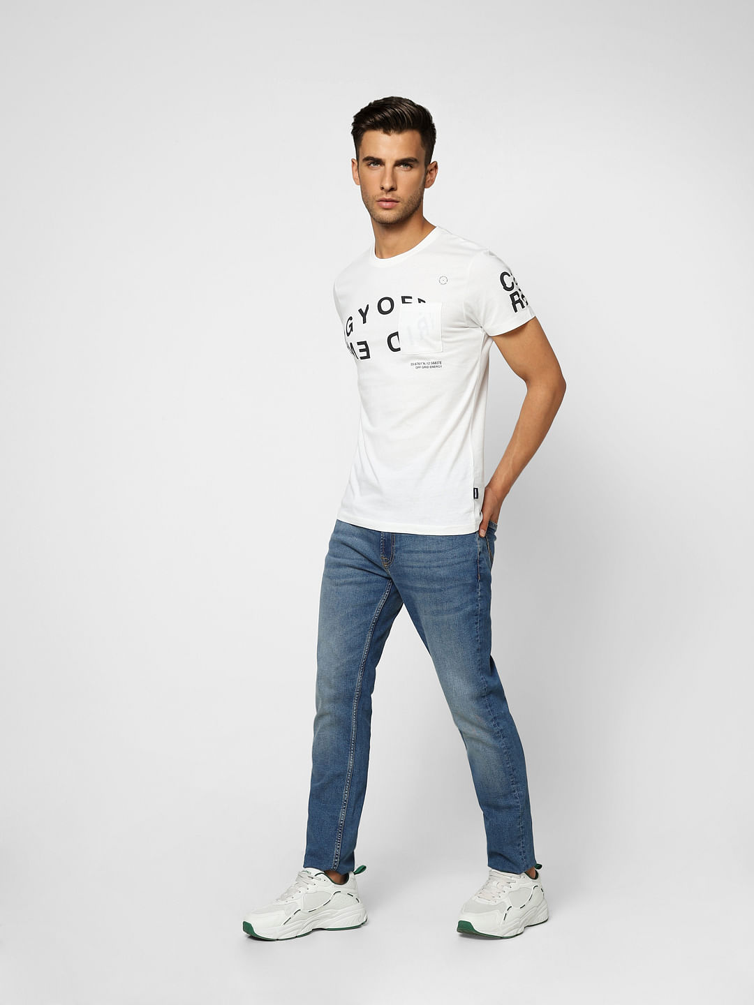 White Typographic Print Crew Neck T-shirt
