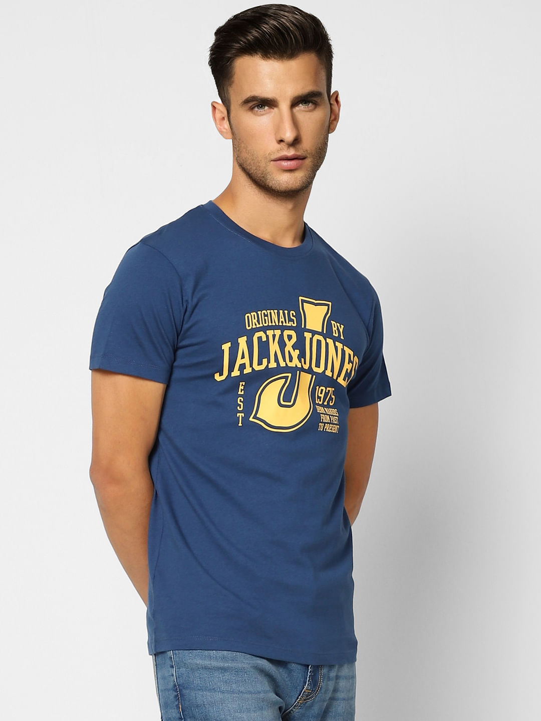 Blue Typographic Print Crew Neck T-shirt